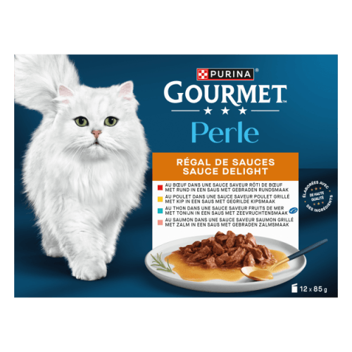 Foto van Gourmet Kattenvoer perle sauce delight op witte achtergrond