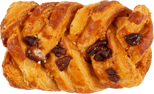 Foto van Vers afbak Pecanbroodje maple op witte achtergrond