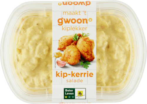 Foto van G'woon Salade kip-kerrie op witte achtergrond