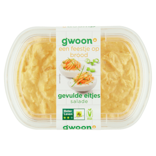 Foto van G'woon Salade gevulde eitjes op witte achtergrond