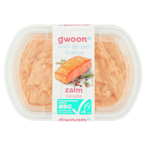 Foto van G'woon Salade zalm op witte achtergrond