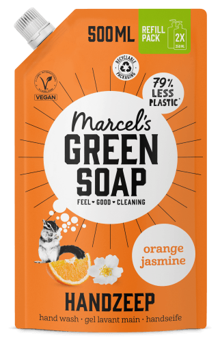Foto van Marcel's Green Soap Handzeep refill sinaasappel & jasmijn op witte achtergrond