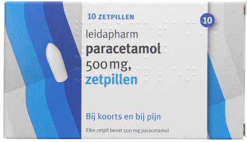 Foto van Leidapharm Zetpil paracetamol 500mg op witte achtergrond
