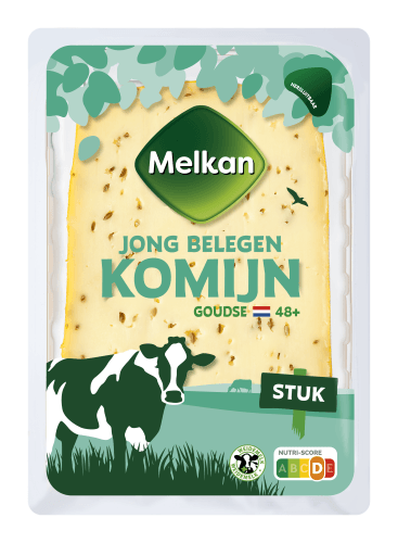 Foto van Melkan Jong belegen kaas komijn 48+ op witte achtergrond