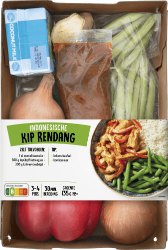 Foto van Verspakket kip rendang op witte achtergrond