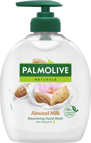 Foto van Palmolive Vloeibare zeep naturals amandel op witte achtergrond