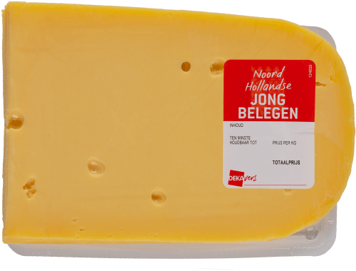 Foto van DekaVers Jong belegen kaas 48+ gesneden op witte achtergrond