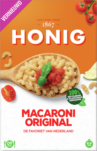 Foto van Honig Macaroni original op witte achtergrond