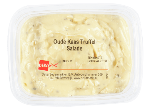 Foto van DekaVers Oude kaas truffelsalade op witte achtergrond