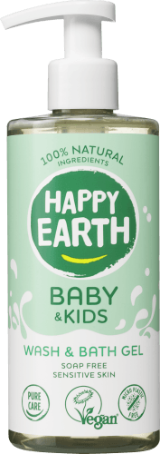 Foto van Happy Earth Douchegel baby&kids wash&bath op witte achtergrond