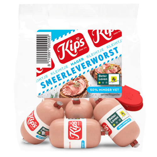 Foto van Kips Smeerleverworst kleintje mager op witte achtergrond