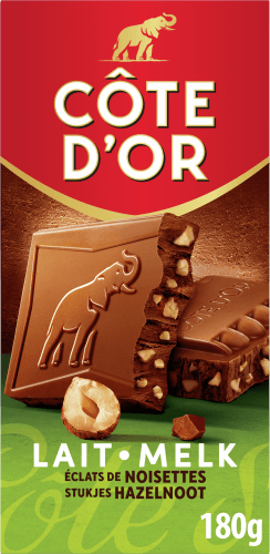 Foto van Côte d'Or Chocolade tablet melk-hazelnoot op witte achtergrond