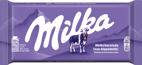 Foto van Milka Chocoladereep alpenmelk op witte achtergrond