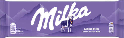 Foto van Milka Chocoladereep alpenmelk op witte achtergrond