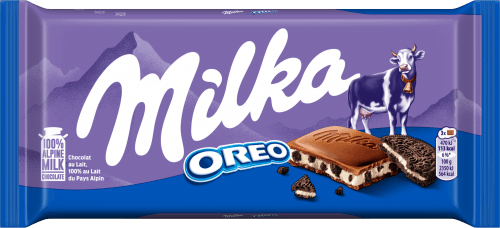 Foto van Milka Chocoladereep oreo op witte achtergrond