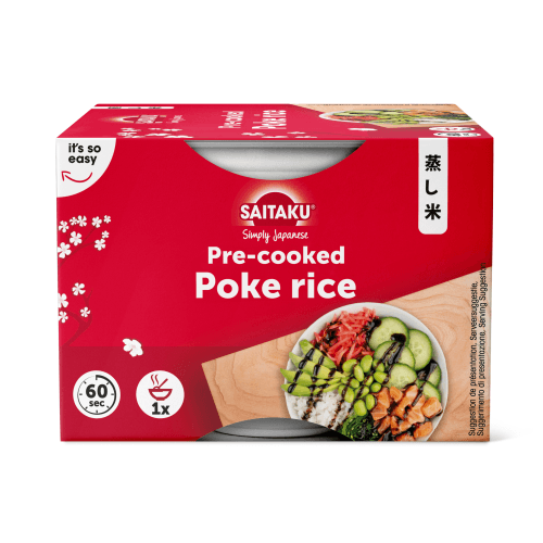 Foto van Saitaku Poke bowl rice steamed op witte achtergrond