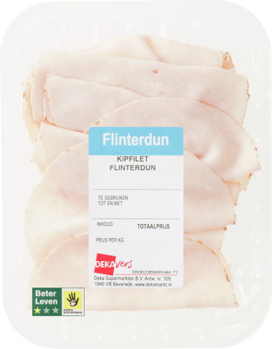Foto van DekaVers Kipfilet flinterdun op witte achtergrond