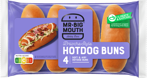 Foto van Mr. Big Mouth Hotdog buns op witte achtergrond