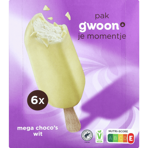 Foto van G'woon Mega chocos white 6 st. op witte achtergrond