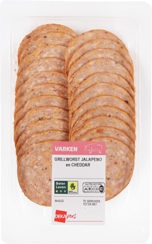 Foto van DekaVers Grillworst jalapeno op witte achtergrond