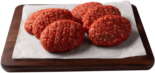 Foto van DekaVers runderhamburger met plantaardig eiwit op witte achtergrond