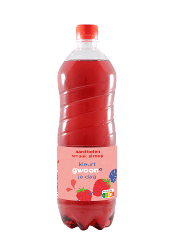 Foto van G'woon Limonadesiroop aardbei op witte achtergrond