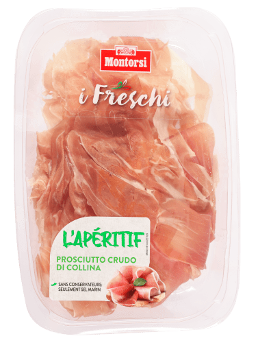 Foto van Montorsi Prosciutto crudo op witte achtergrond