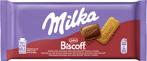 Foto van Milka Chocoladereep biscoff op witte achtergrond
