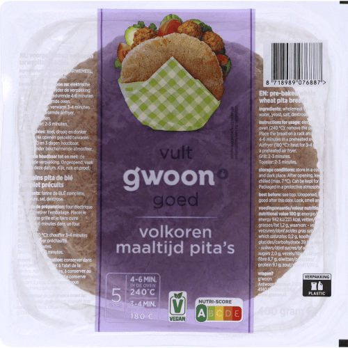 Foto van G'woon Maaltijdpita volkoren 5 st. op witte achtergrond