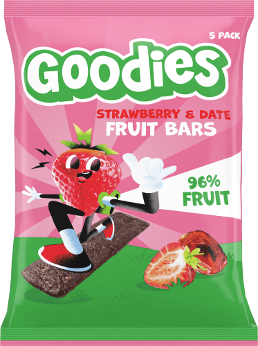 Foto van GOODIES Fruit bars strawberry&date 5 st. op witte achtergrond