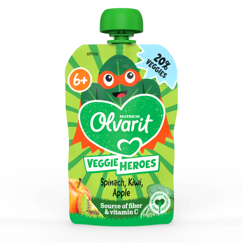 Foto van Olvarit Veggies 6+ maanden appel-kiwi-spinazie op witte achtergrond
