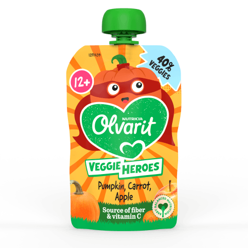 Foto van Olvarit Veggies 12+ maanden appel-pompoen-wortel op witte achtergrond
