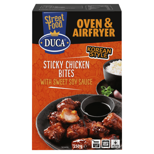 Foto van Duca Sticky chicken bites sweet soy op witte achtergrond