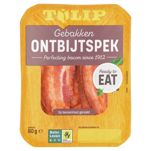 Foto van Tulip Gebakken ontbijtspek op witte achtergrond