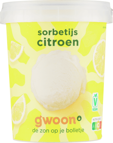 Foto van G'woon Sorbetijs citroen op witte achtergrond