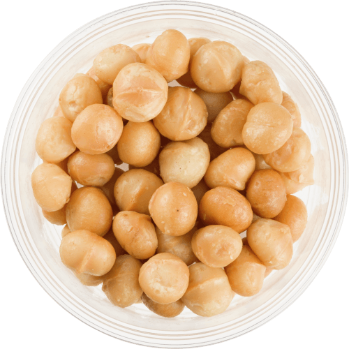 Foto van Notenbeurs Macadamias ongezouten op witte achtergrond