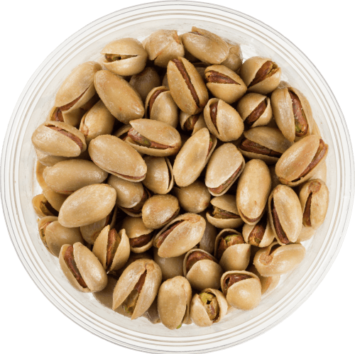 Foto van Notenbeurs Pistachios gezouten op witte achtergrond