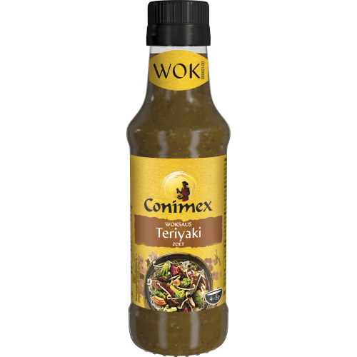 Foto van Conimex Woksaus zoet teriyaki op witte achtergrond