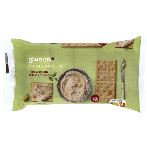 Foto van G'woon Mini crackers olijf en oregano op witte achtergrond