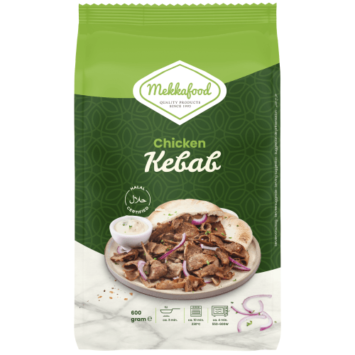 Foto van Mekkafood Kip kebab op witte achtergrond