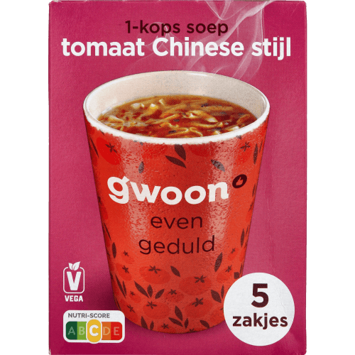 Foto van G'woon Chinese tomatensoep 1-kops op witte achtergrond