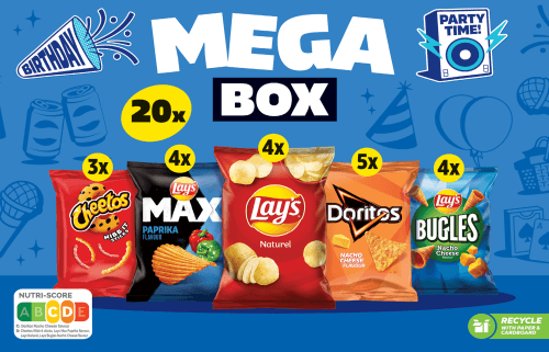 Foto van Lay's Chips mega box op witte achtergrond