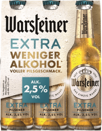 Foto van Warsteiner Extra 2.5% 6x33 cl op witte achtergrond