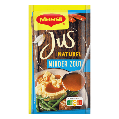 Foto van Maggi Jus naturel minder zout op witte achtergrond