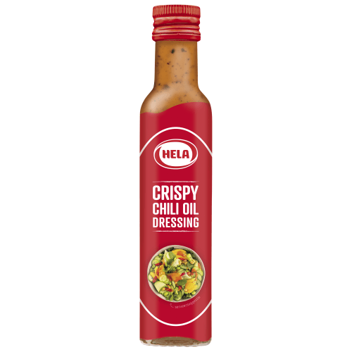 Foto van Hela Crispy chili oil dressing op witte achtergrond