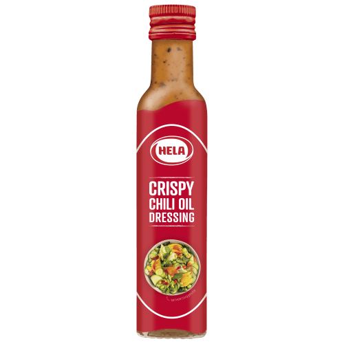 Foto van Hela Crispy chili oil dressing op witte achtergrond