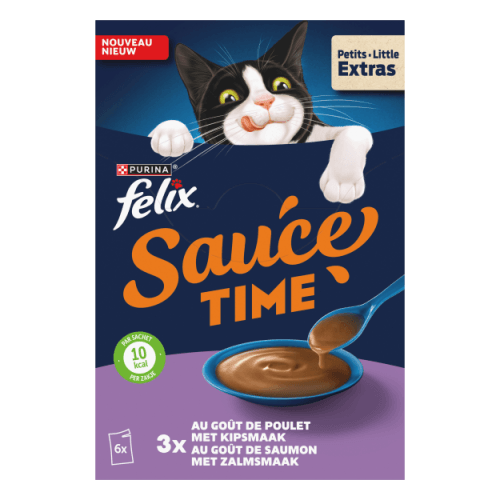 Foto van Felix Kattensnack sauce time kip zalm 6 st. op witte achtergrond
