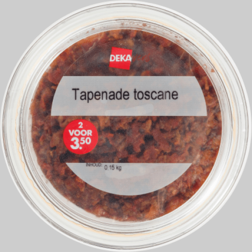 Foto van DekaVers Tapenade toscaans op witte achtergrond