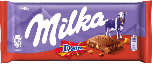 Foto van Milka Chocoladereep daim op witte achtergrond