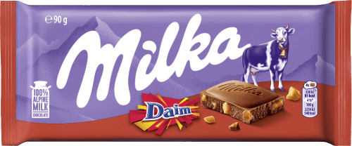 Foto van Milka Chocoladereep daim op witte achtergrond
